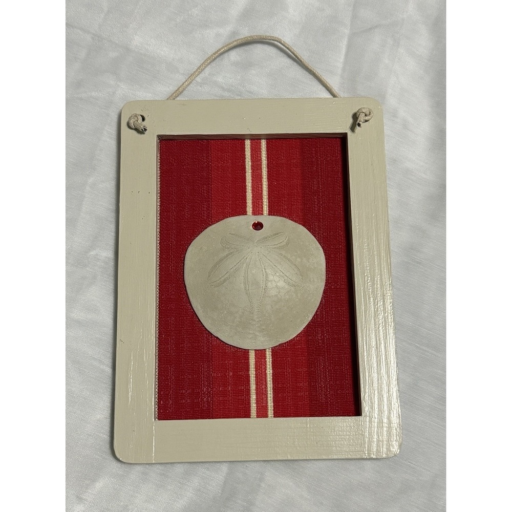 Sand Dollar Seashell Handmade Art Beach House Ocean Red Decor On‎ Wood Plaque
